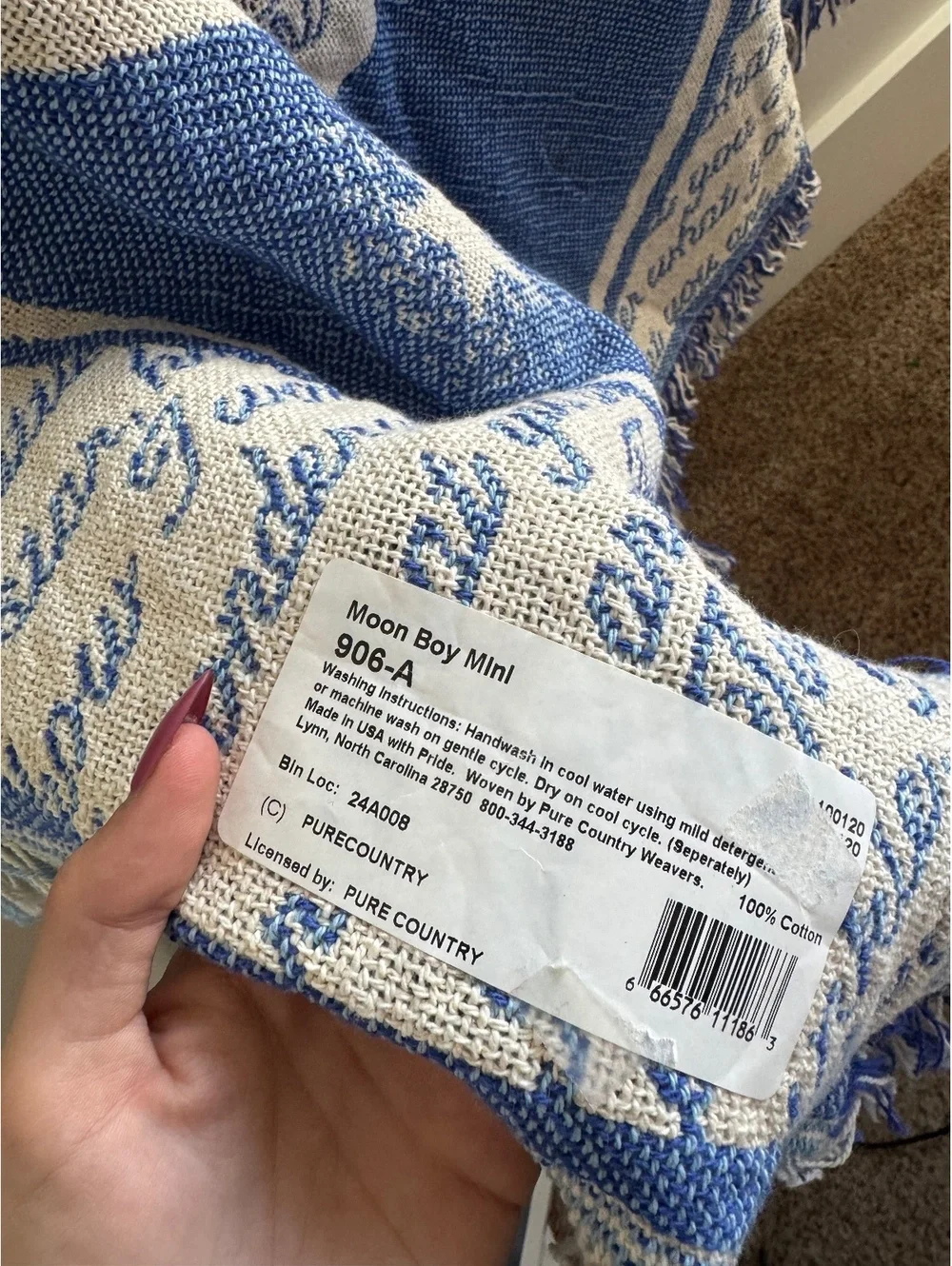 Pure Country Moon Boy Mini Woven Tapestry Blanket Blue Celestial USA Made